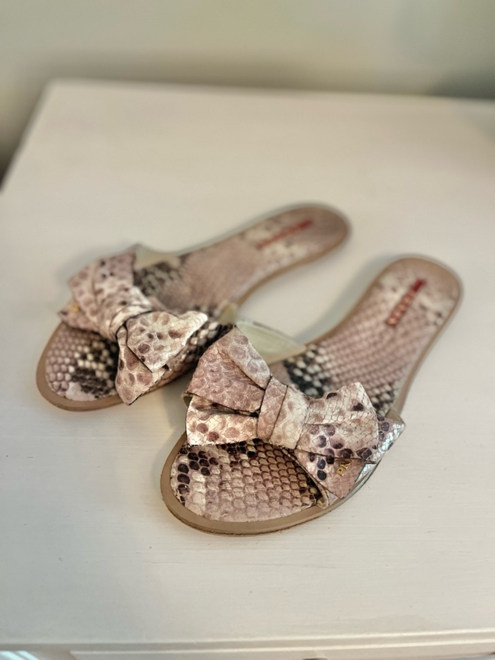 Prada snakeskin sandals bow detail 38 shoes